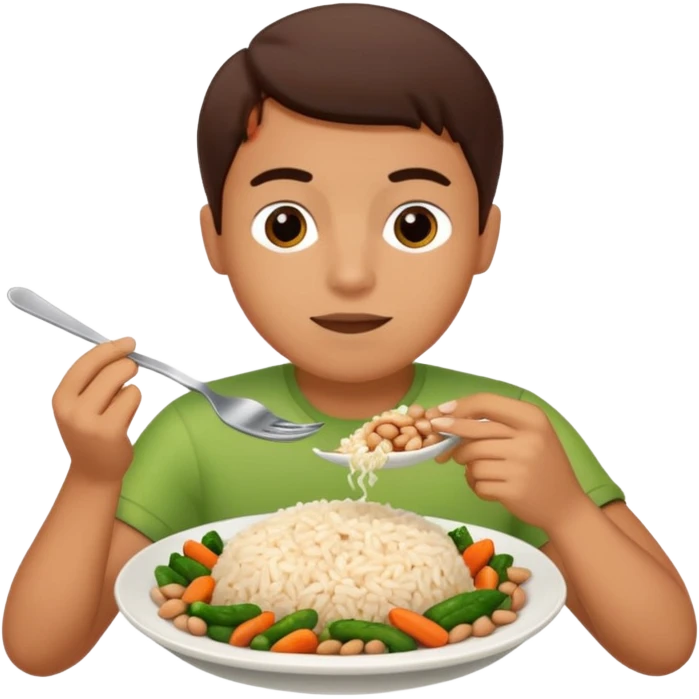Create a person having lunch. Not a sandwich. Rice, beans, vegetables and chicken. emoji