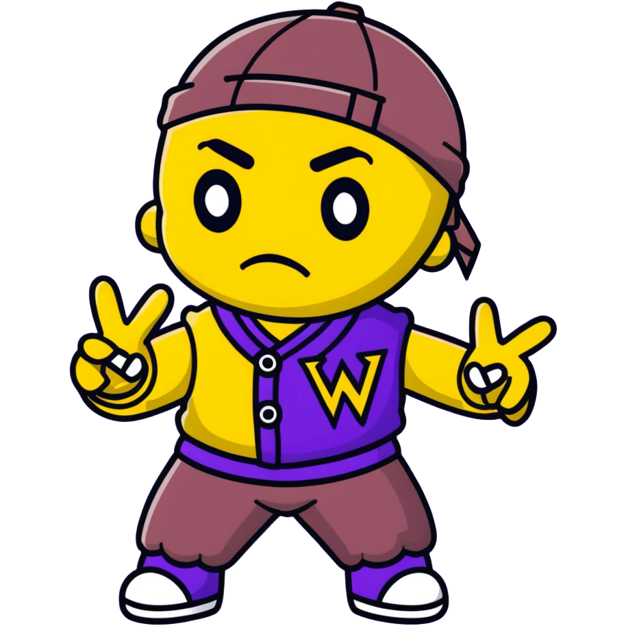 voodoo doll wearing wu-tang clan yellow and black outfit with W logo emoji
