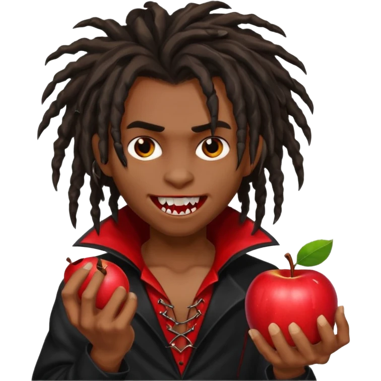 Brown skin Boy, vampire, messy dreadlocks, fangs, emo, Apple emoji emoji