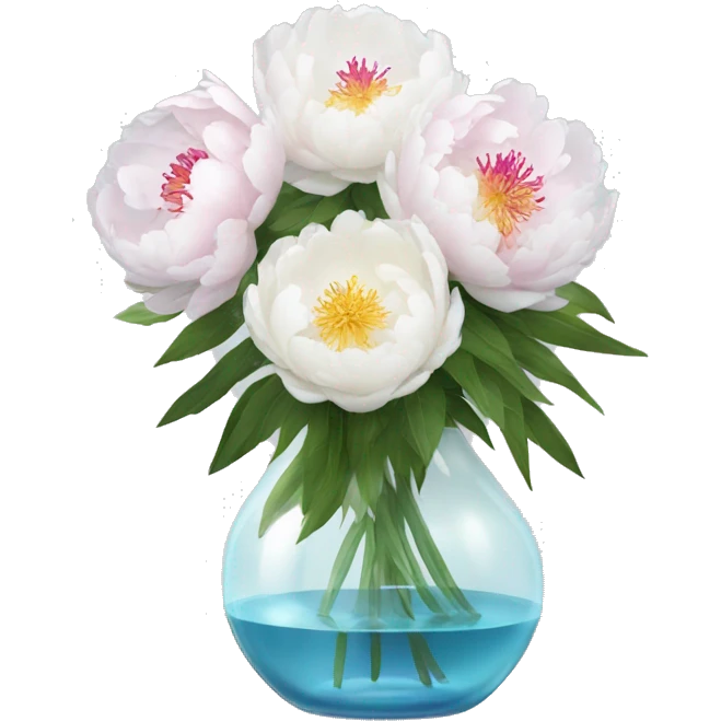white daliha and peony flowers in glass vase  emoji