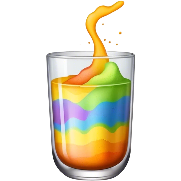 A glas with rainbow powder in it with the colours yellow black brown orange emoji