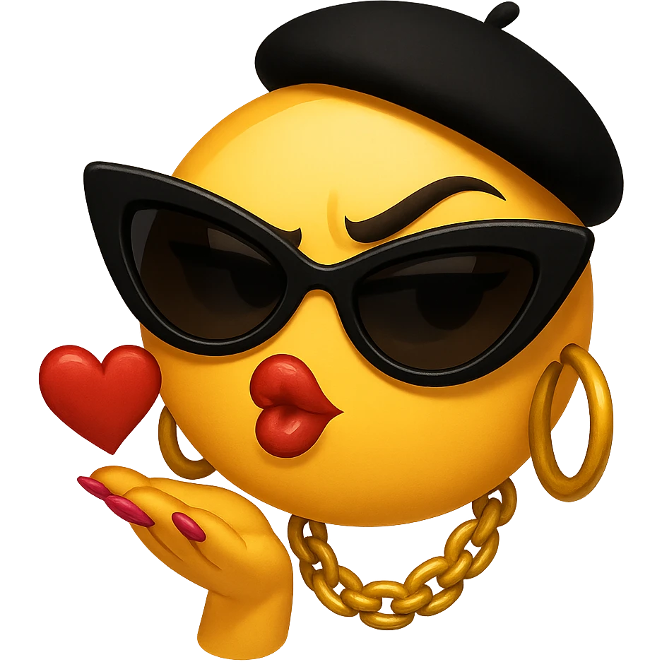 slay emoji, blowing a kiss, fierce and fashionable, no background emoji