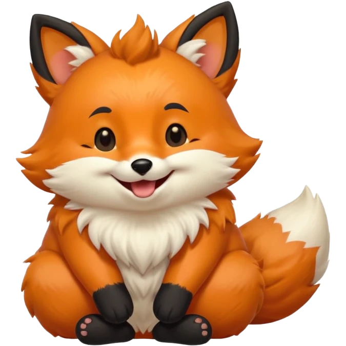 Floofy the Creampuff fox blackish away laughing, chubby. Black paws orange color emoji
