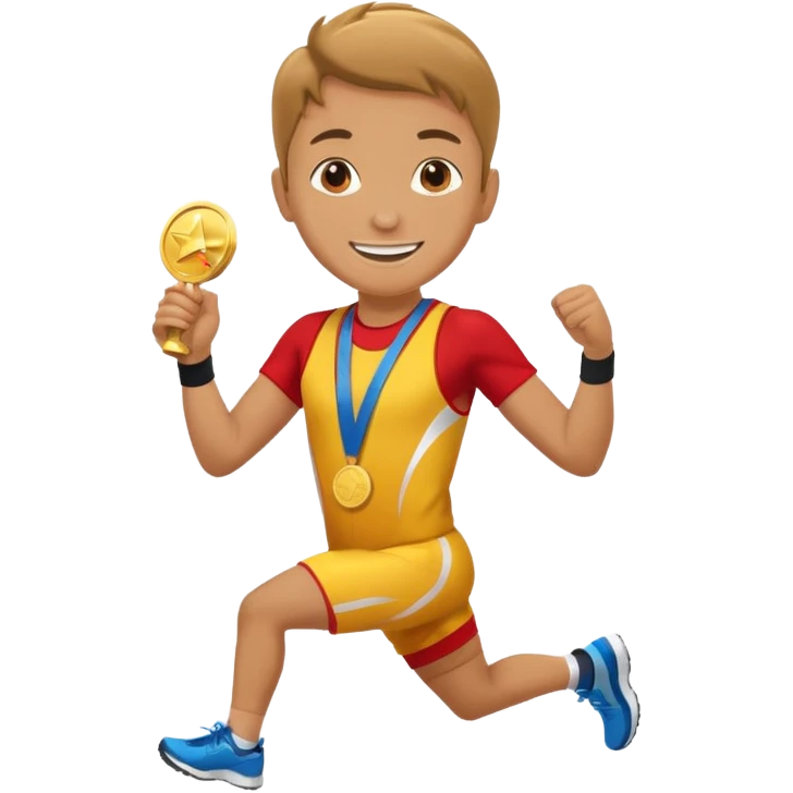 crea un emoji estilo whatsapp o emoji de iphone, de un corredor con cara casada pero feliz por su medalla emoji