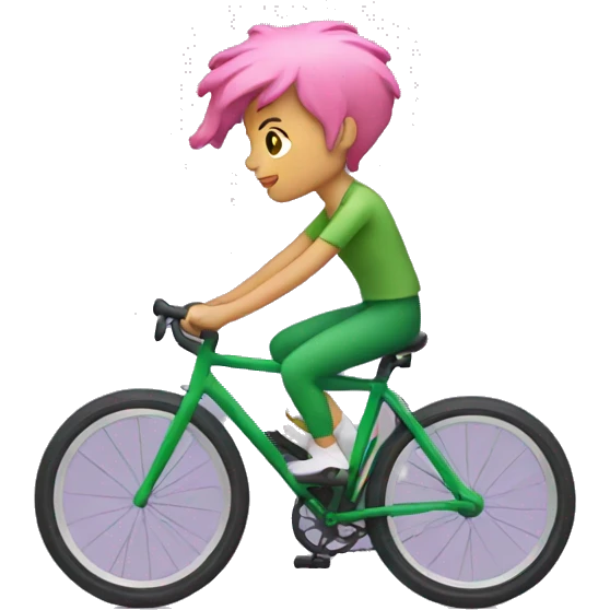 cyclist with pink hair riding a green bike emoji