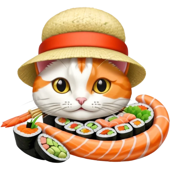 cat wearing a hat made out of sushi emoji