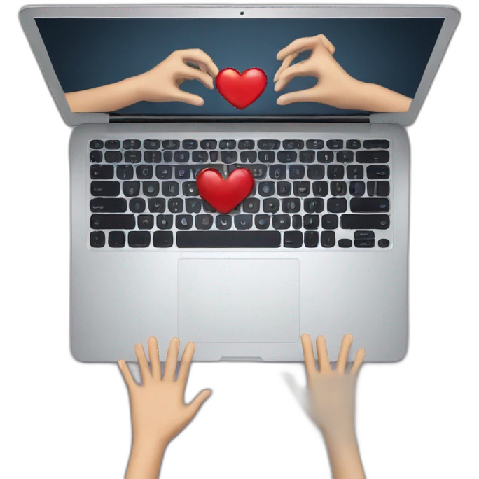Laptop with hands making heart emoji emoji