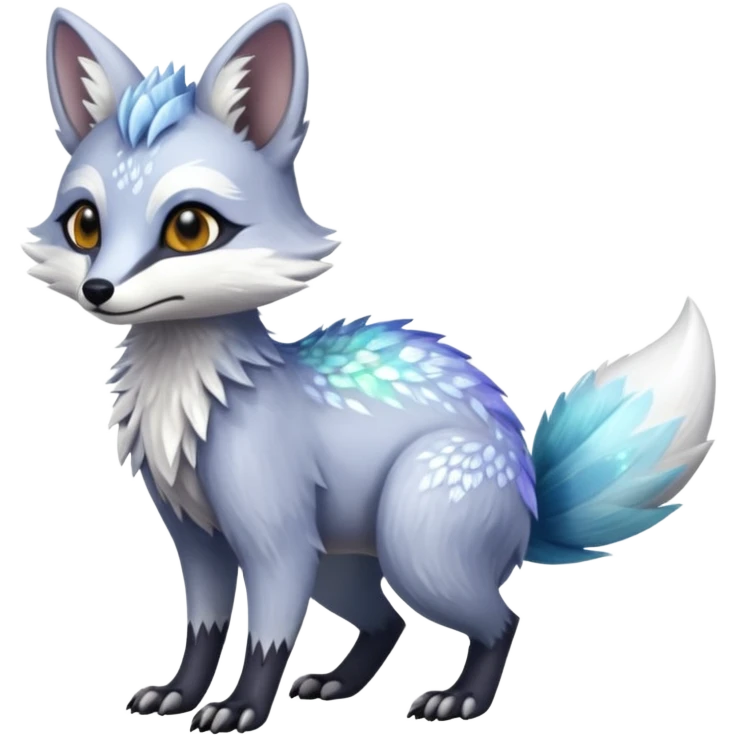 Planted Silvery Flossy Floral Icy Snowy Glacial Sparkle colorful iridescent white Fox-Numbat-Sergal-Lykoi-hybrid-fusion-animal-creature emoji