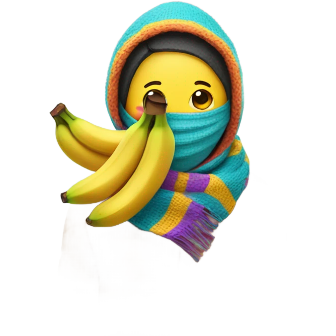 Banana’s wearing a mask and a scarf emoji