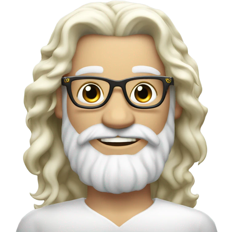 white Poseidon with gold Trident and nerd glasses. long hair white dress. smile . wink. profil position pointing  emoji