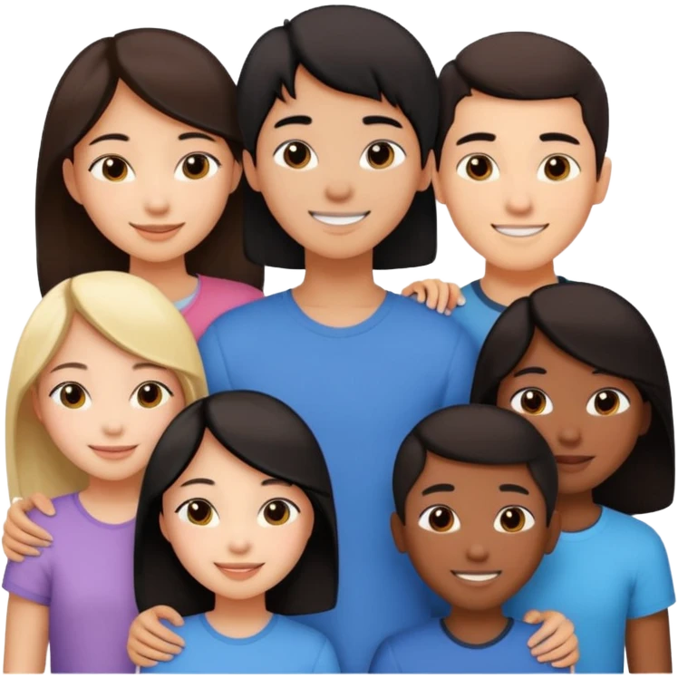 Friendship - relationship of mutual affection between people -  girls and a boy of various races with at least one asian girl. Show their necks, and shoulders please - have at least one black person also emoji