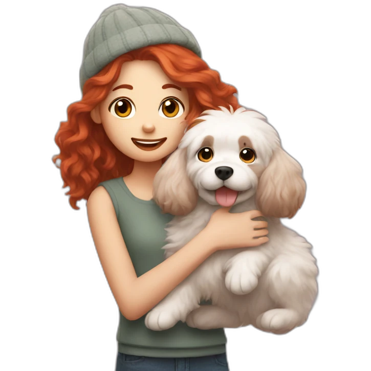 redhead holding fluffy dog emoji