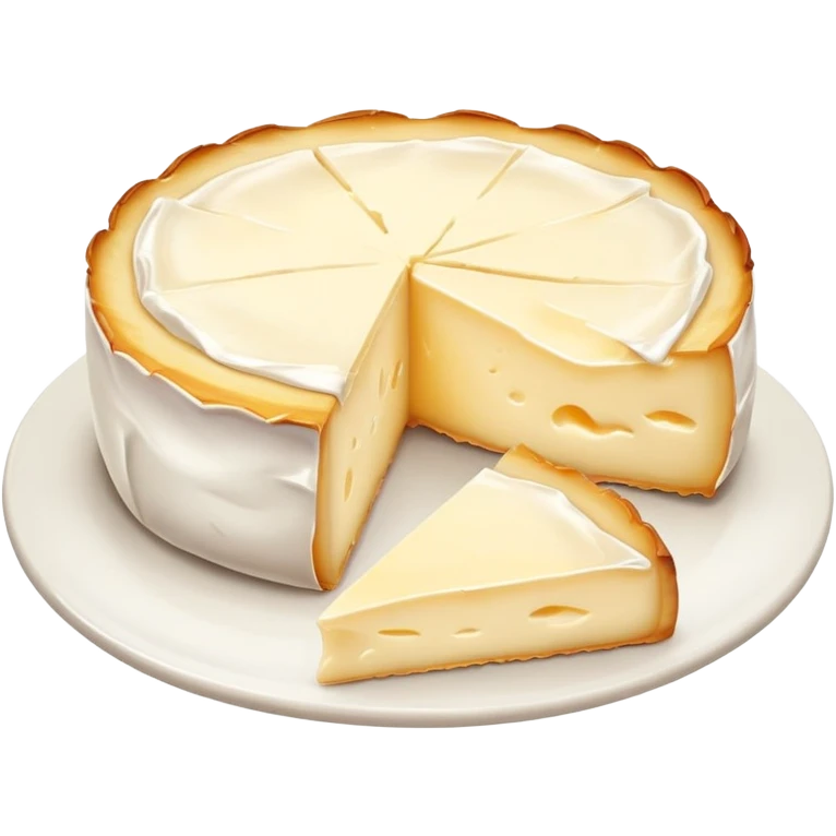 cinematic-realistic-brie-cheese-emoji,-featuring-a-creamy gooey center,-soft-ripened-cheese-with-a-delicate-rind-rendered-with-lifelike-detail-and-inviting,-natural-lighting. emoji