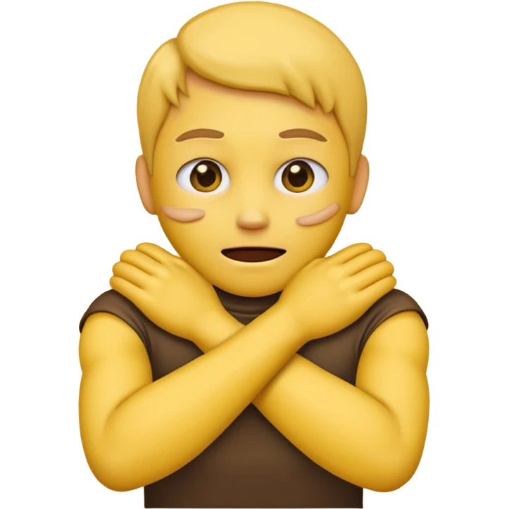 Yellow face emoji strangling itself with 2 arms crossed and hands saround neck emoji