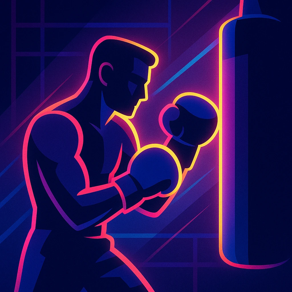 a figure training in the shadows, with a neon glow effect emoji