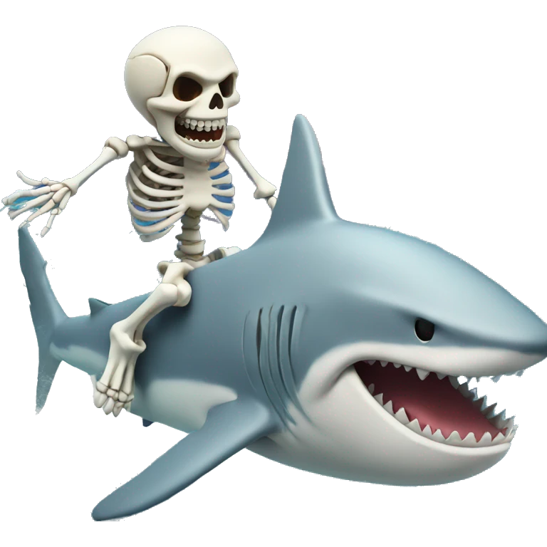 Skeleton riding a shark in the ocean emoji