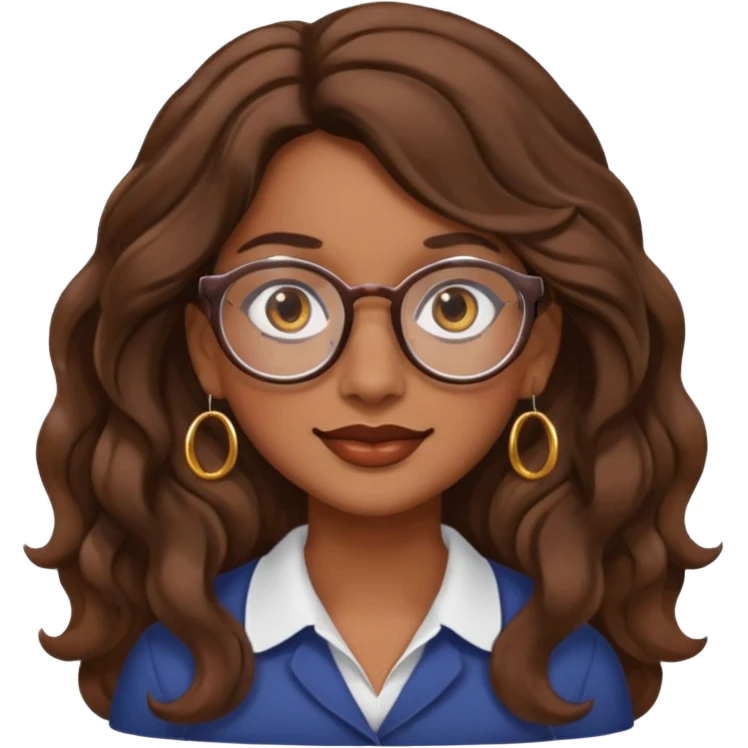 Women brown eye and brown long wave hair with glasses and circle earing emoji