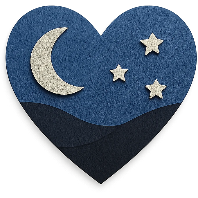 a heart in a midnight color palette, deep blue and black, with subtle stars or a moon motif emoji