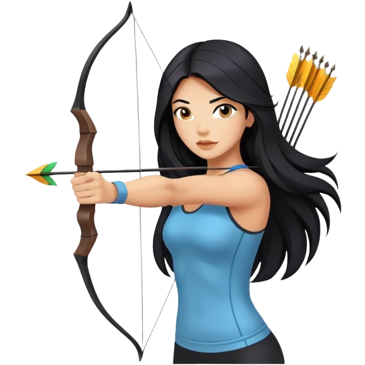 woman tanned long black hair, shooting arrow, sexy, yoga clothes emoji