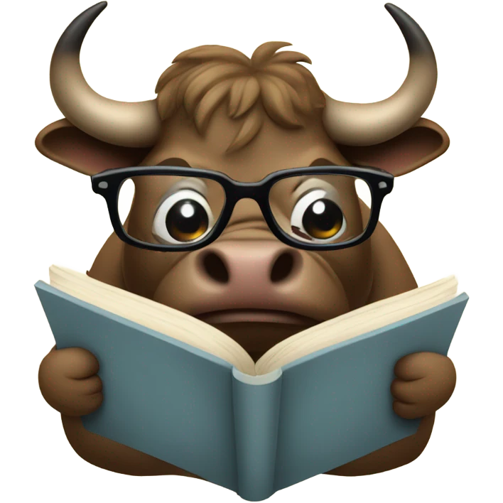 A Bull with glasses reading a book. emoji