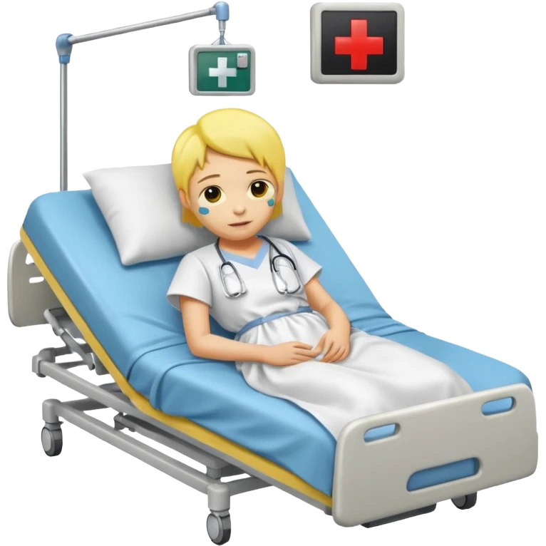 pessoa com a pele de cor amarela deitada em uma maca de hospital emoji