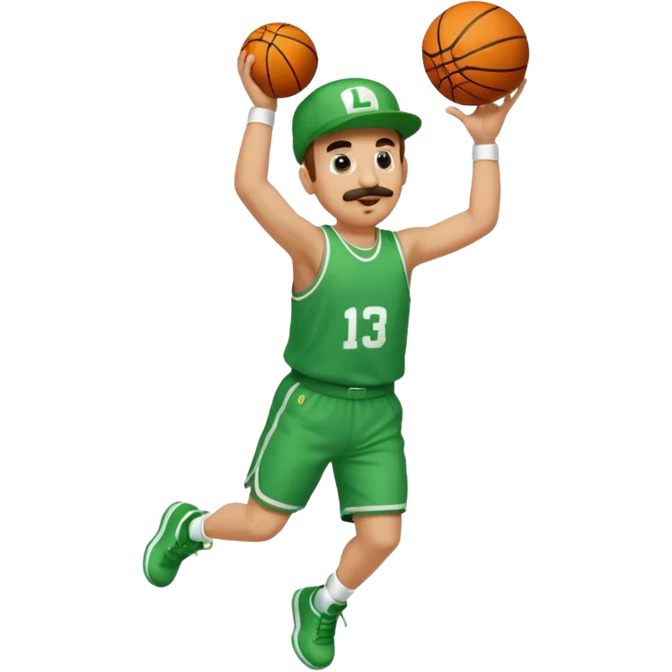Luigi from Smash Bros dunking a basketball, emoji style emoji