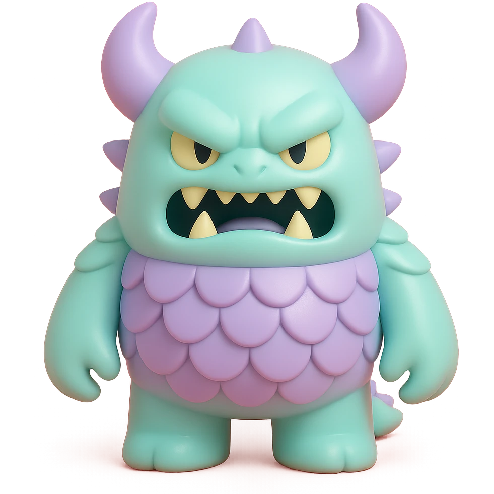 scary monster with horns, armored scales, fierce expression emoji