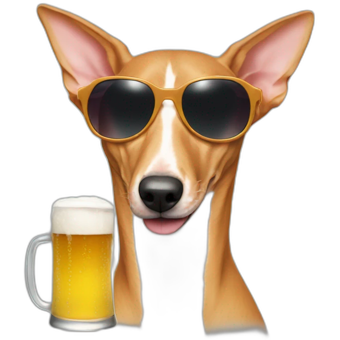 podenco with sunglasses taking a beer emoji