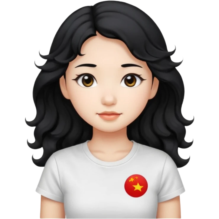 Cute beautiful girl,Black hair,wavy long hair, Black eyes, white T-shirt, Chinese  emoji