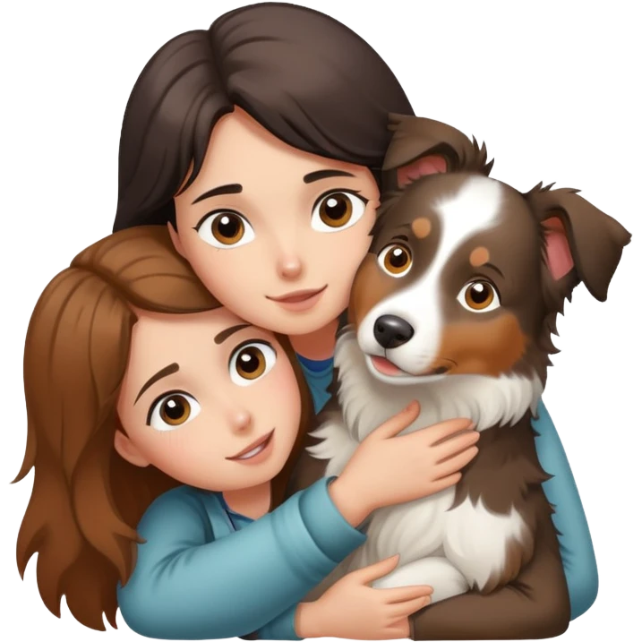Australian Shepherd hugging girl emoji