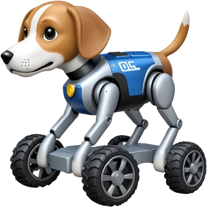 Very fast  jumping riot Boston Dynamics police robotic beagle Sherlock Holmes robodog with large off-road wheels for feet  emoji