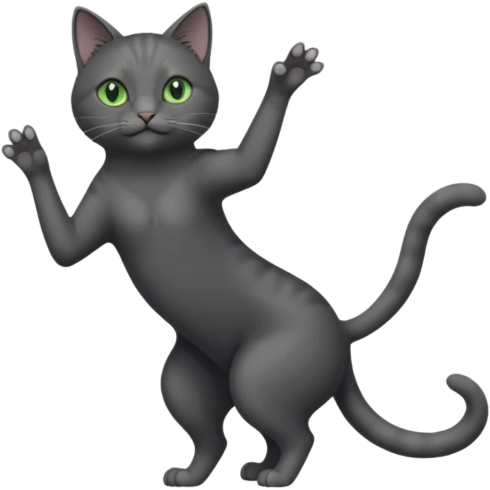 full body gorgeous solid dark grey cat with green eyes, white paws and white whiskers reaching for something emoji