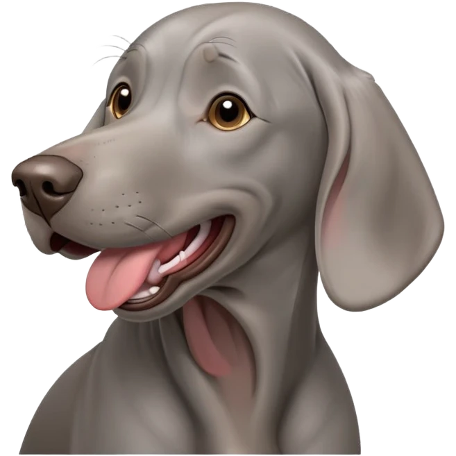cinematic-cute-yawning-weimaraner-portrait-emoji,-head-tilted-slightly-with-a-dramatic,-wide-open-yawn,-revealing-a-sleek grey fur-with-a-subtle-shimmer,-floppy-ears-slightly-drooping,-round-brown-eyes-barely-open-in-drowsy emoji