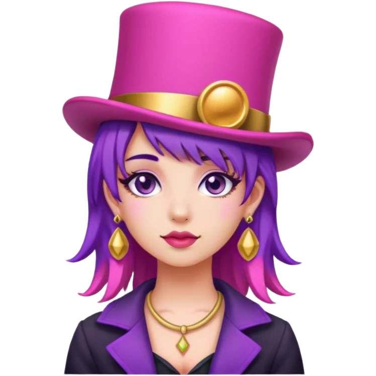 a girl with a pink tophat and purple hair with gold earring emoji