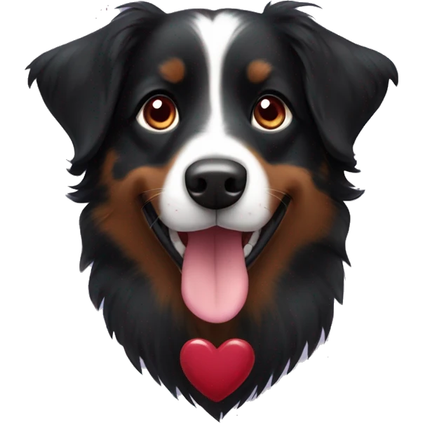 Small black australian shepherd dog with huge maroon heart emoji