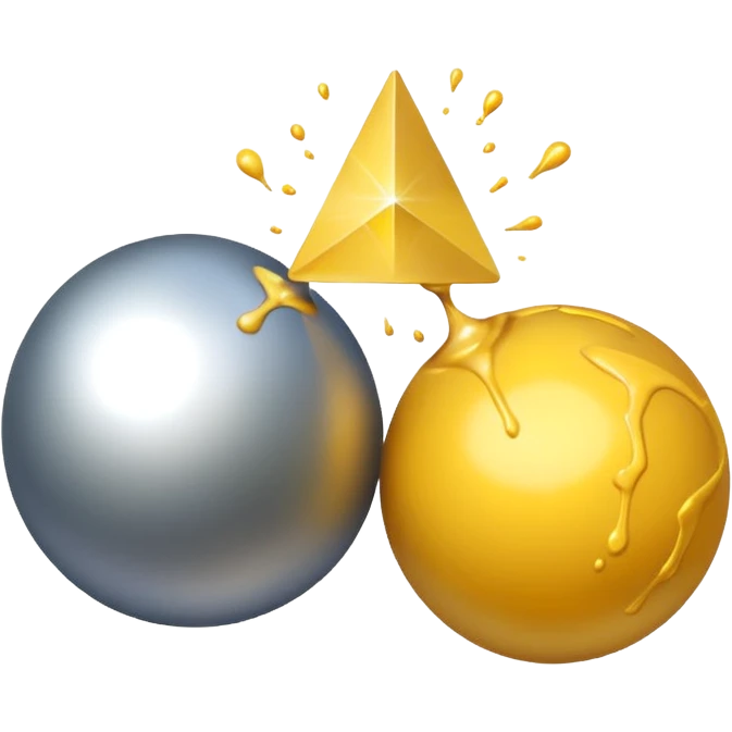 two balls touching each other with a thin triangle coming out from the top, and a yellow splash coming from the triangle emoji