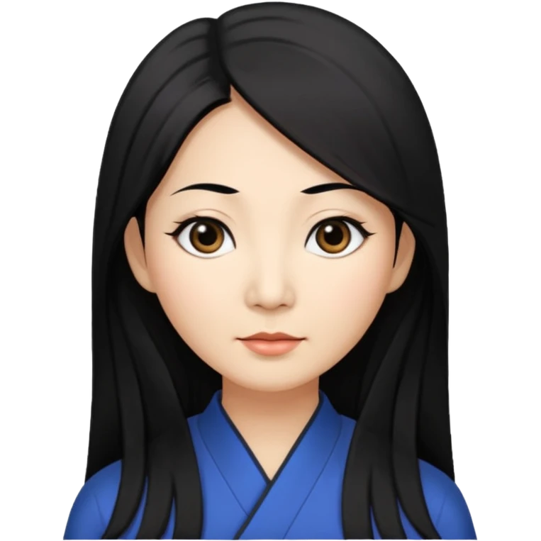 50 yr old asian woman, straight thick long black hair, big black, side part,  emoji