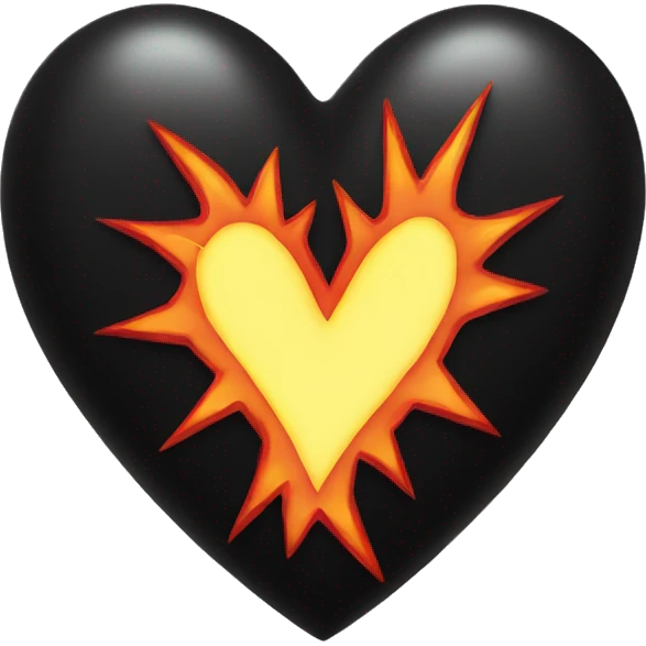 black heart the top of which burns with yellow-red fire, and the eyes are in the form of white crosses emoji