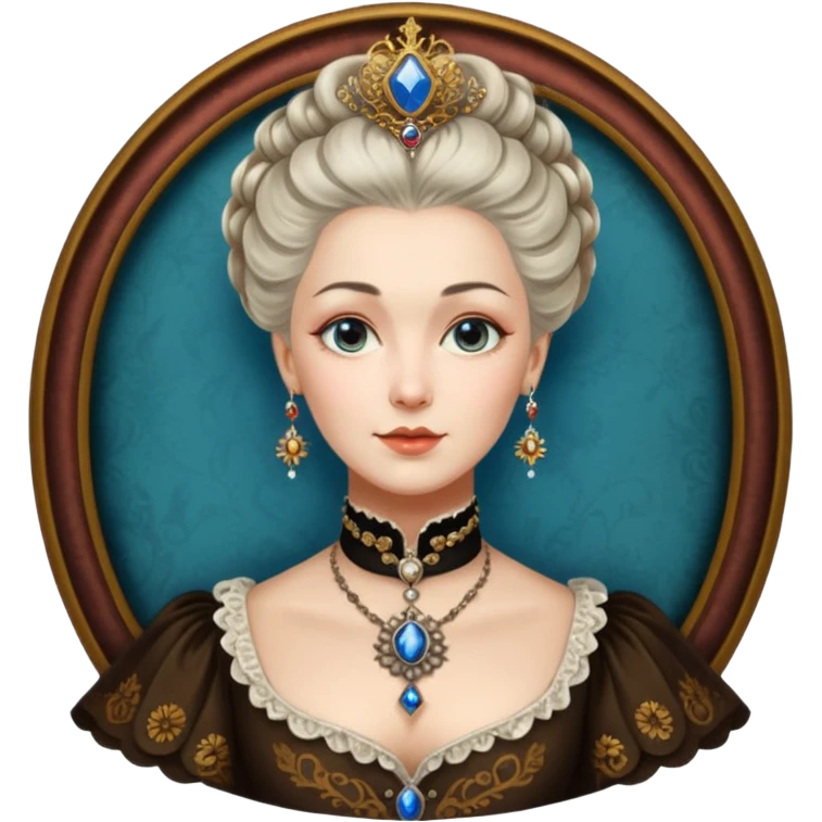 realistic cinematic Russian Empress Catherine the Great depicted with steam punk Victorian-style body tattoos emoji