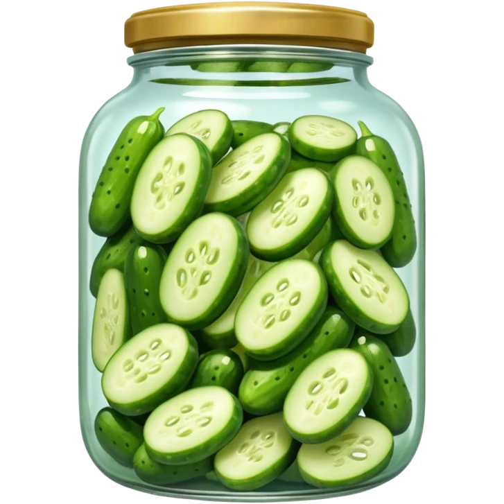 A jar of pickled cucumbers with clear brine and green whole pickles.







 emoji