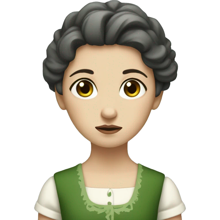 sad shepherdess, white skin, dark hair and green dress emoji