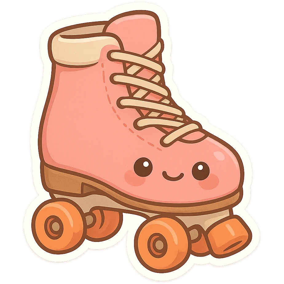 chibi sticker-style roller skate with a smiling face, cute and exaggerated emoji