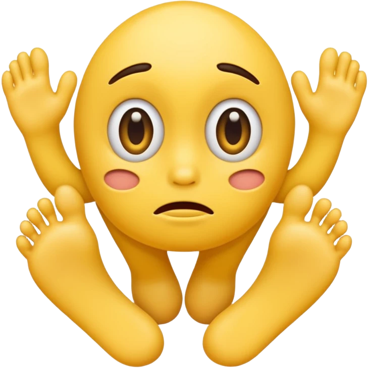 funny confused face yellow emoji with two feet behind it emoji