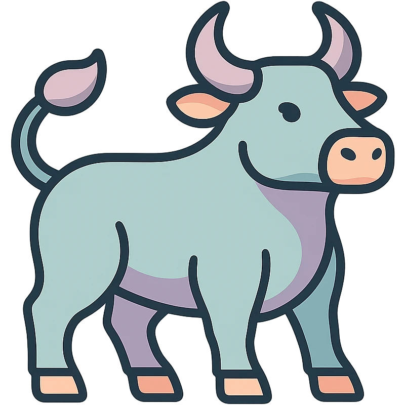 bull, symbol of the year in feng shui, Chinese eastern style, thin clean contours, soft rounded shapes, pastel palette #98B5BC, #B5B3C1, #C9A3C9, #E4C0CA, #F7DCD1, #F7C0AA, detailed shadows and highlights, soft lighting, transparent background, less cute, no decorative elements emoji