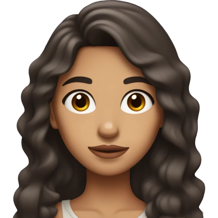 A girl with dark brown long and wavy hair with simple clothing and lightly tanned skin with latina like features and a mole over her lip on the left emoji