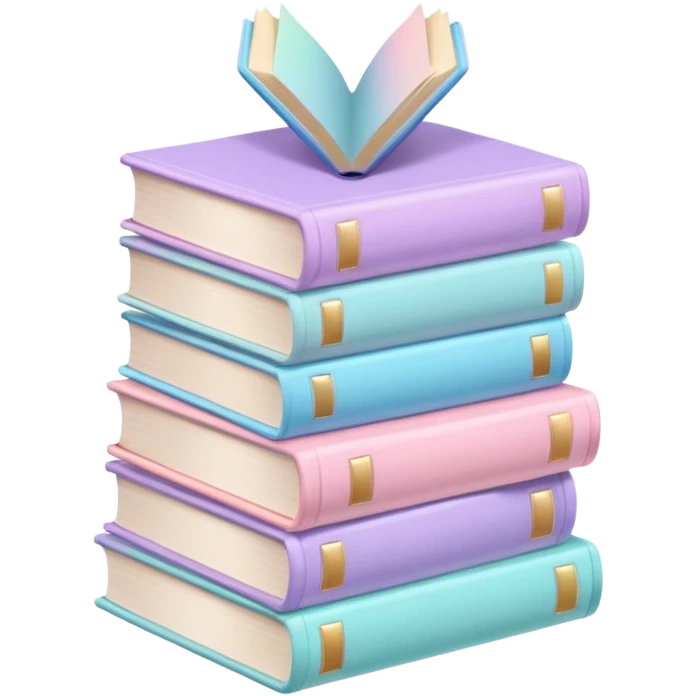 stacked pastel books with soft shadows, gentle sparkle, minimalistic clean girl vibe emoji