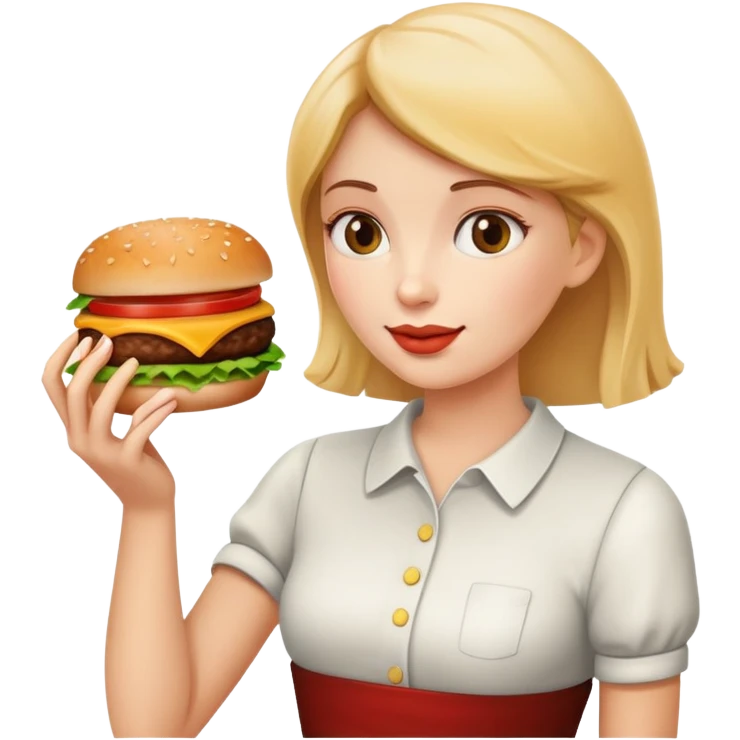 a short woman take a hamburger emoji
