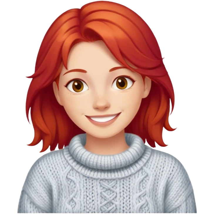 Red hair smiling solo in cozy sweater emoji