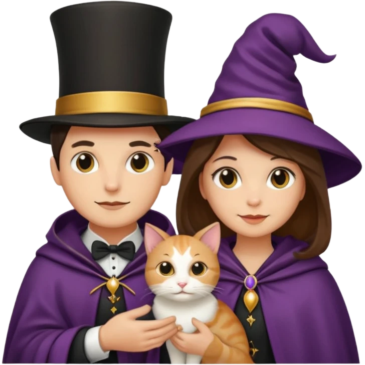 magician couple and their pet cat emoji