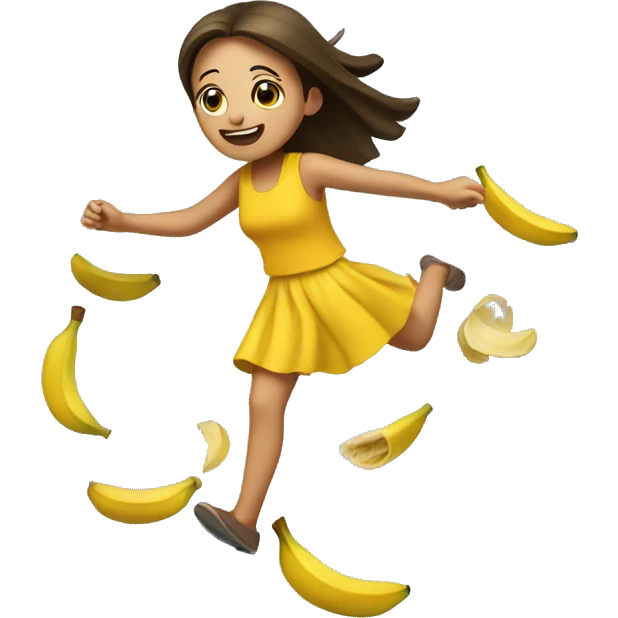 girl falling next to a banana peel emoji